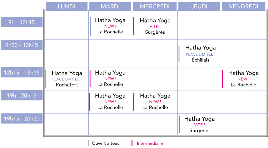 Planning horaires Planning NameYoga 2026-2027